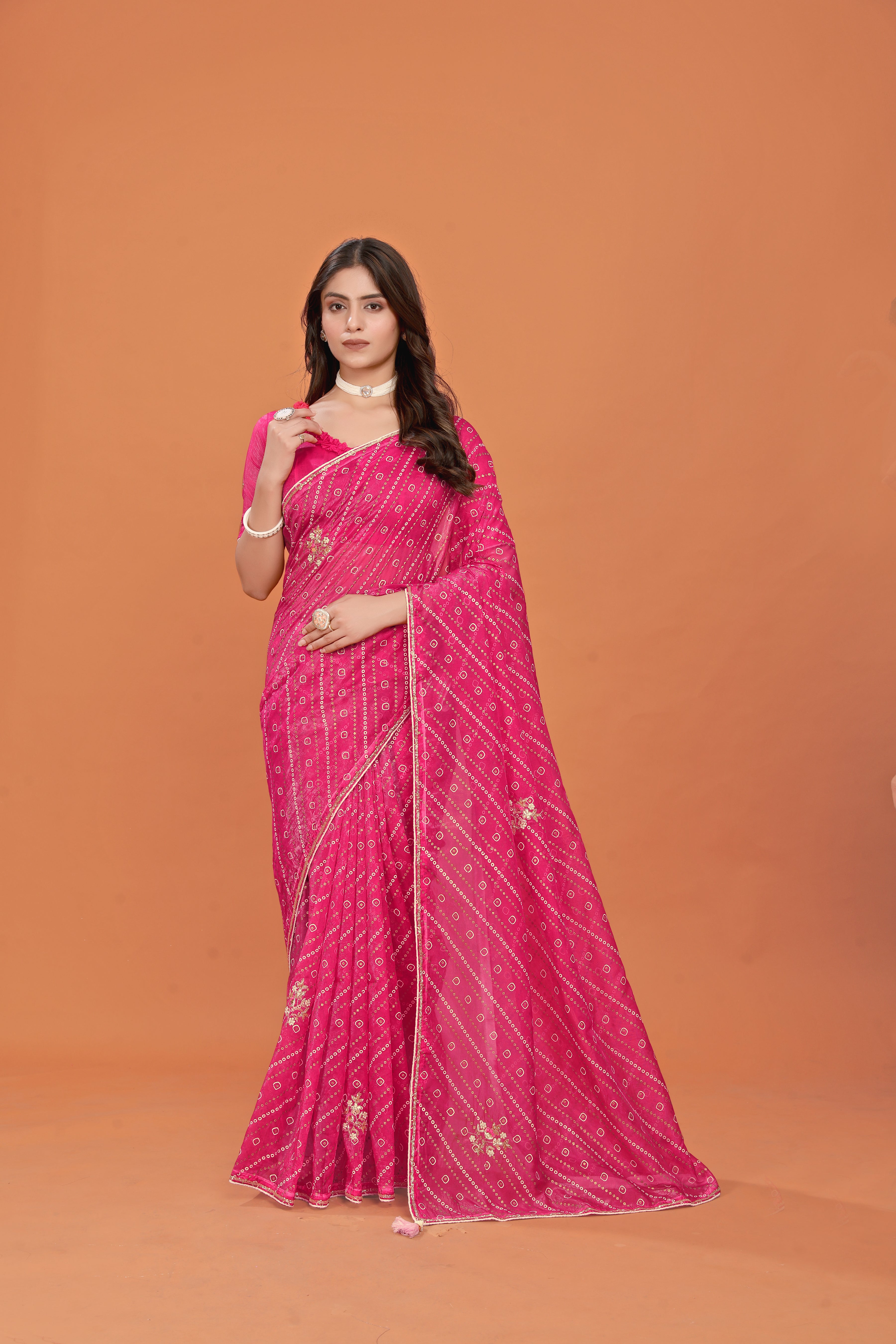 Bandhej Dhwani Crinkled Chiffon Saree