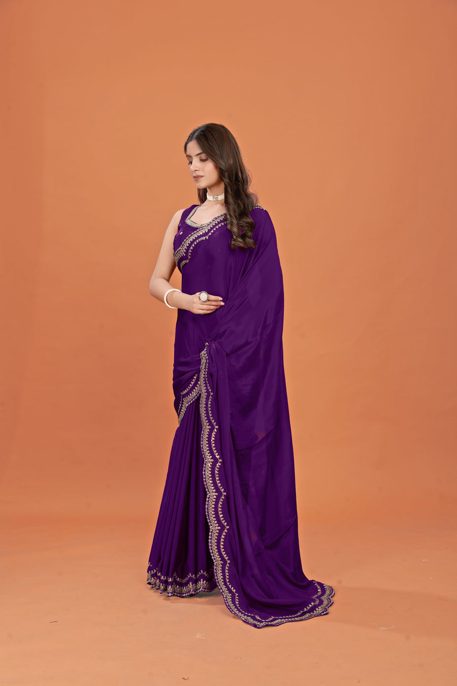 Purple Glow - Pure Crepe Silk saree