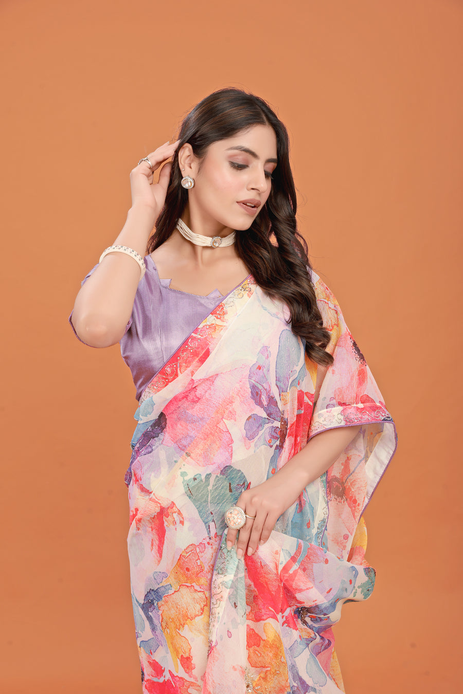 Premika Floral  Crinkle Chiffon Saree