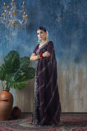 Diya - Dark Blue Shimmer Georgette Saree with Silver Zari Work