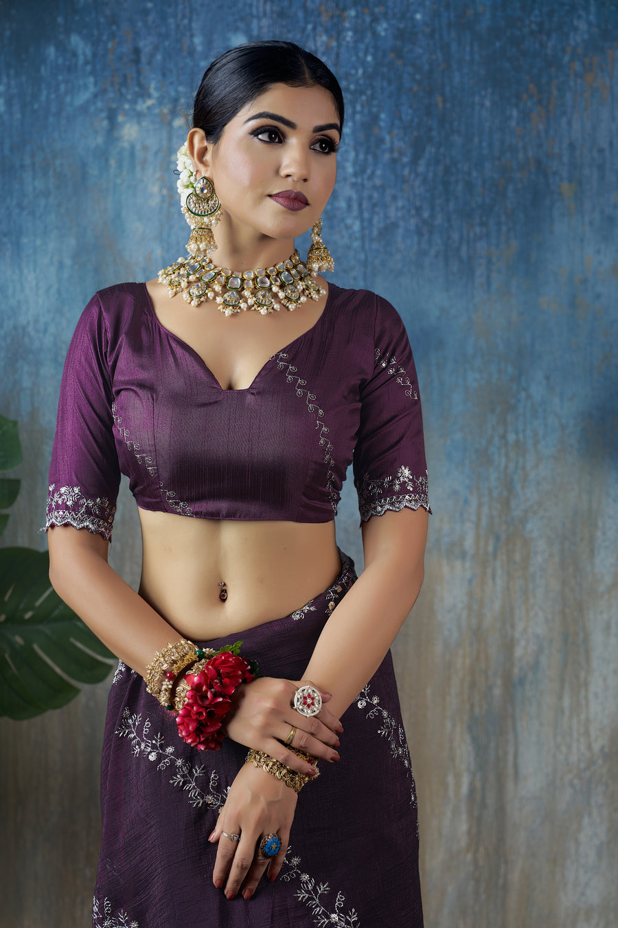 Diya - Dark Blue Shimmer Georgette Saree with Silver Zari Work