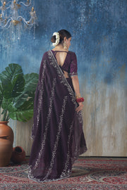 Diya - Dark Blue Shimmer Georgette Saree with Silver Zari Work